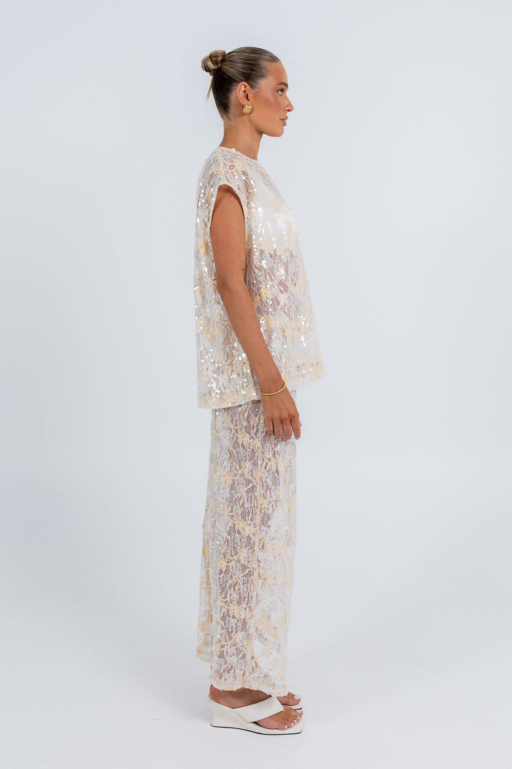 Qasim Sequin Skirt Champagne