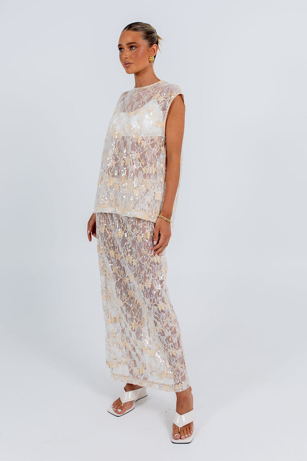 Qasim Sequin Skirt Champagne