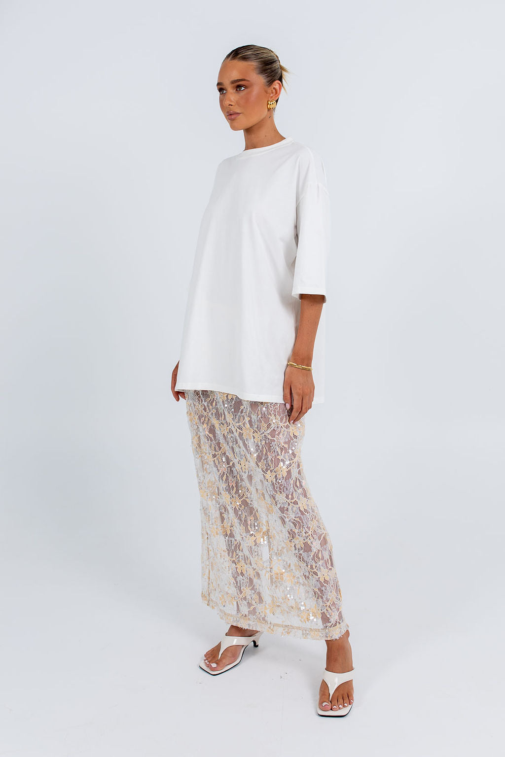 Qasim Sequin Skirt Champagne