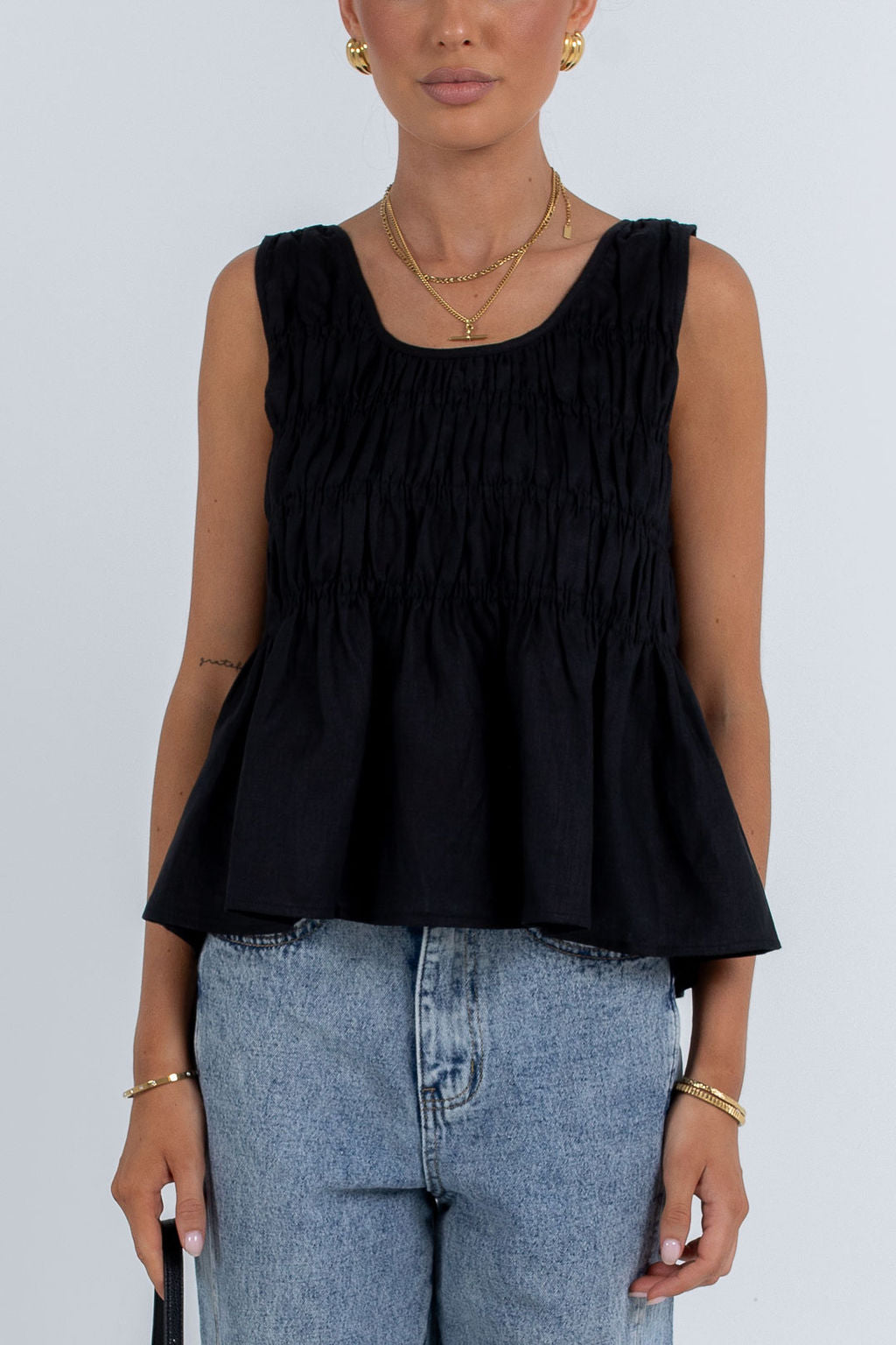 Alegra Linen Top Black