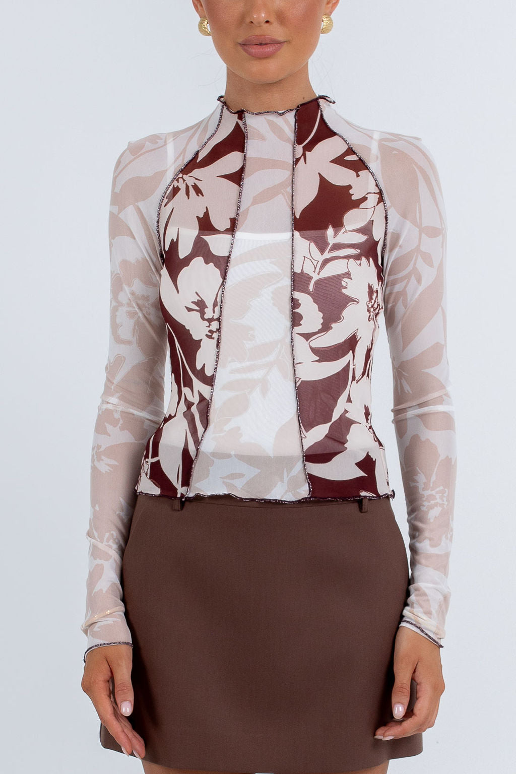 Quays Long Sleeve Top Beige Floral