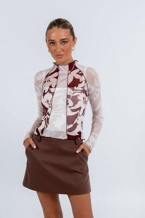 Quays Long Sleeve Top Beige Floral