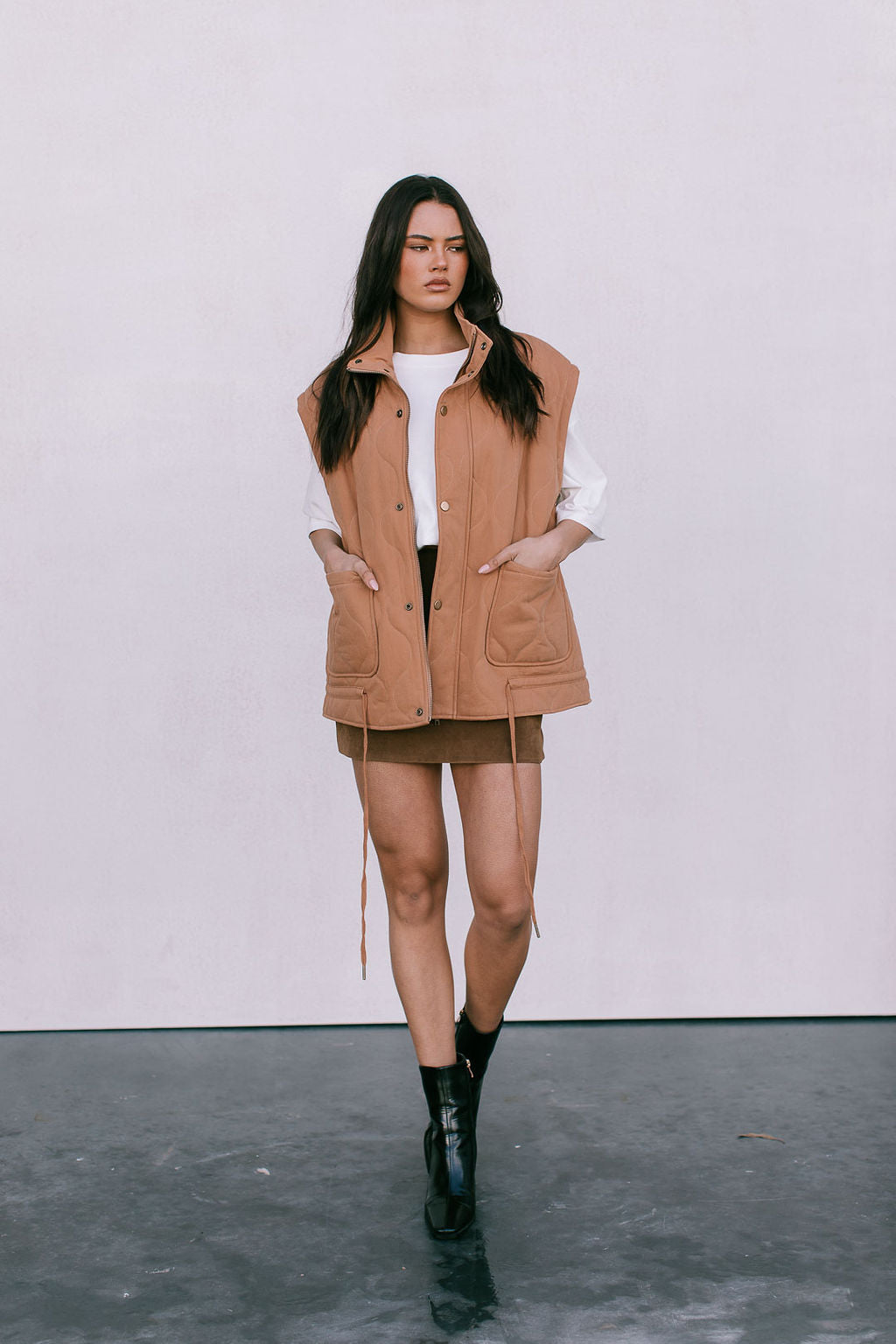 Zeta Quilted Vest - Caramel