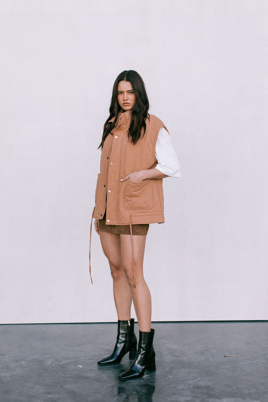 Zeta Quilted Vest - Caramel