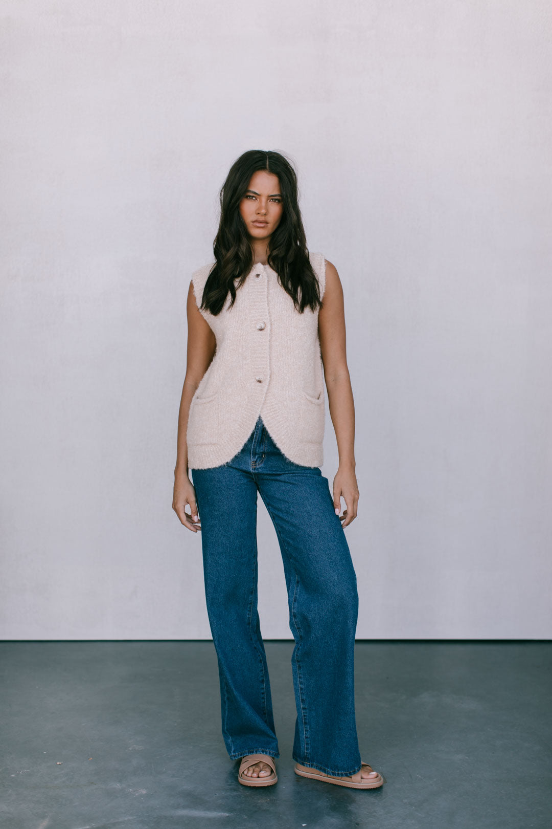 Nadia Knit Vest - Beige Marle