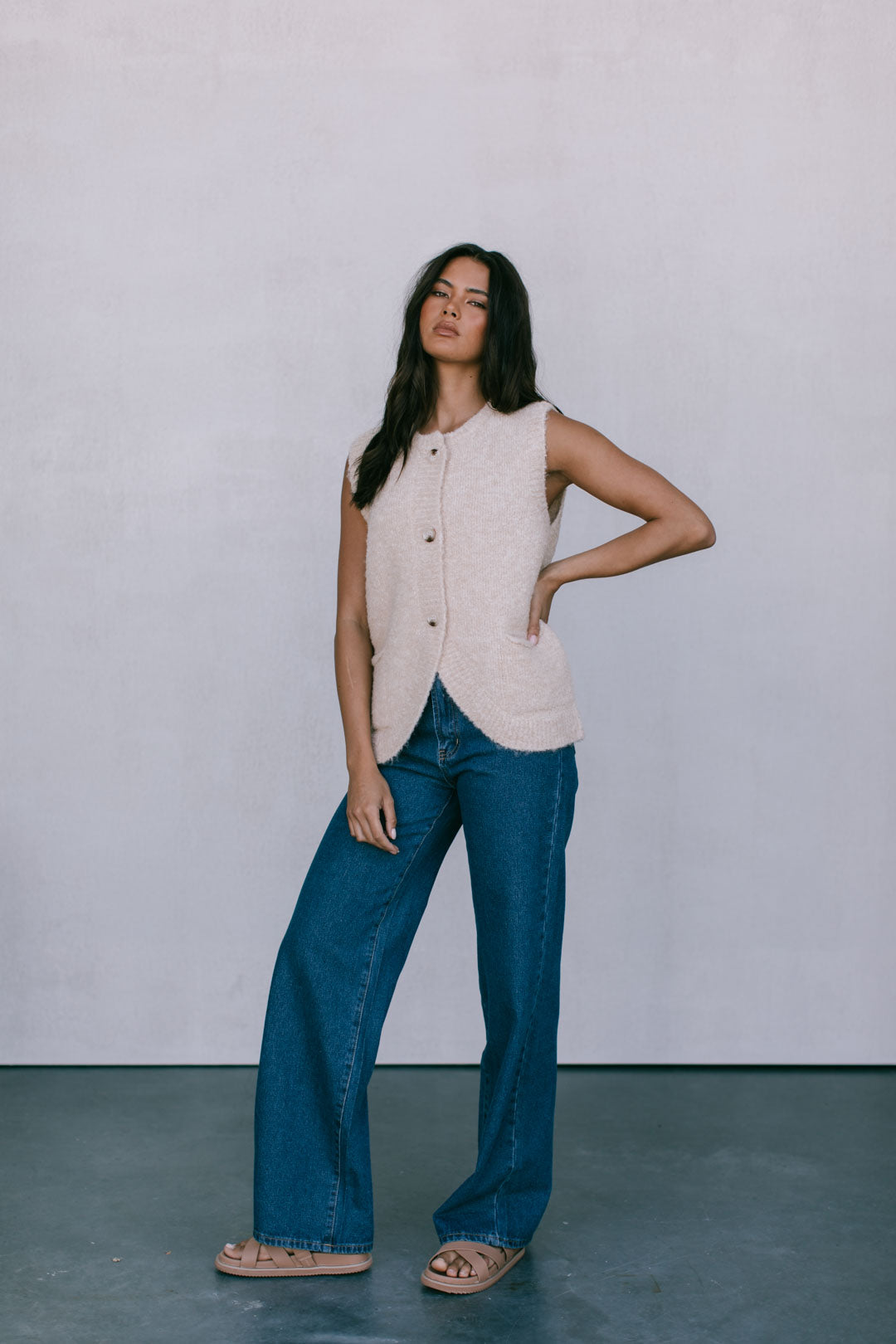 Nadia Knit Vest - Beige Marle