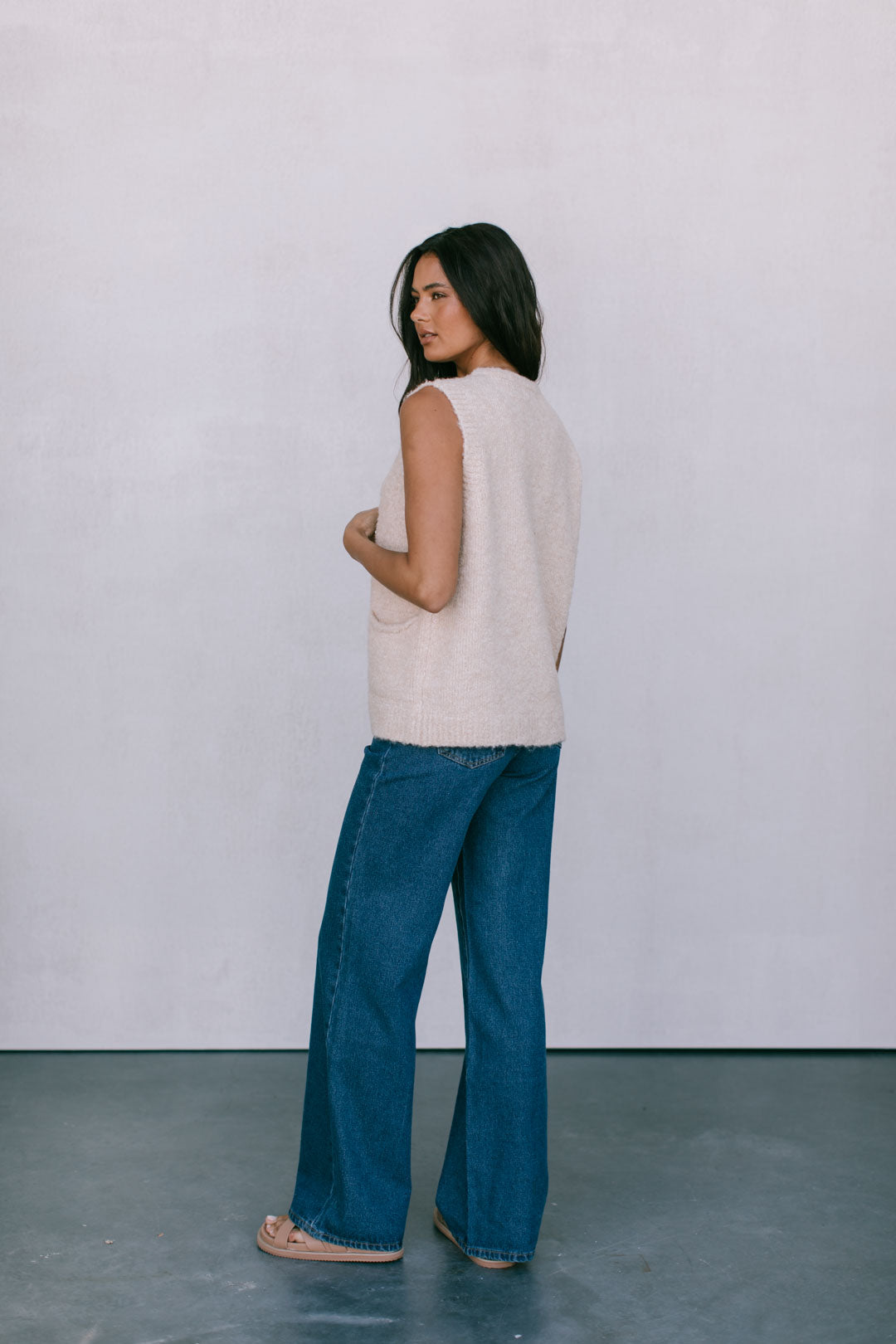 Nadia Knit Vest - Beige Marle