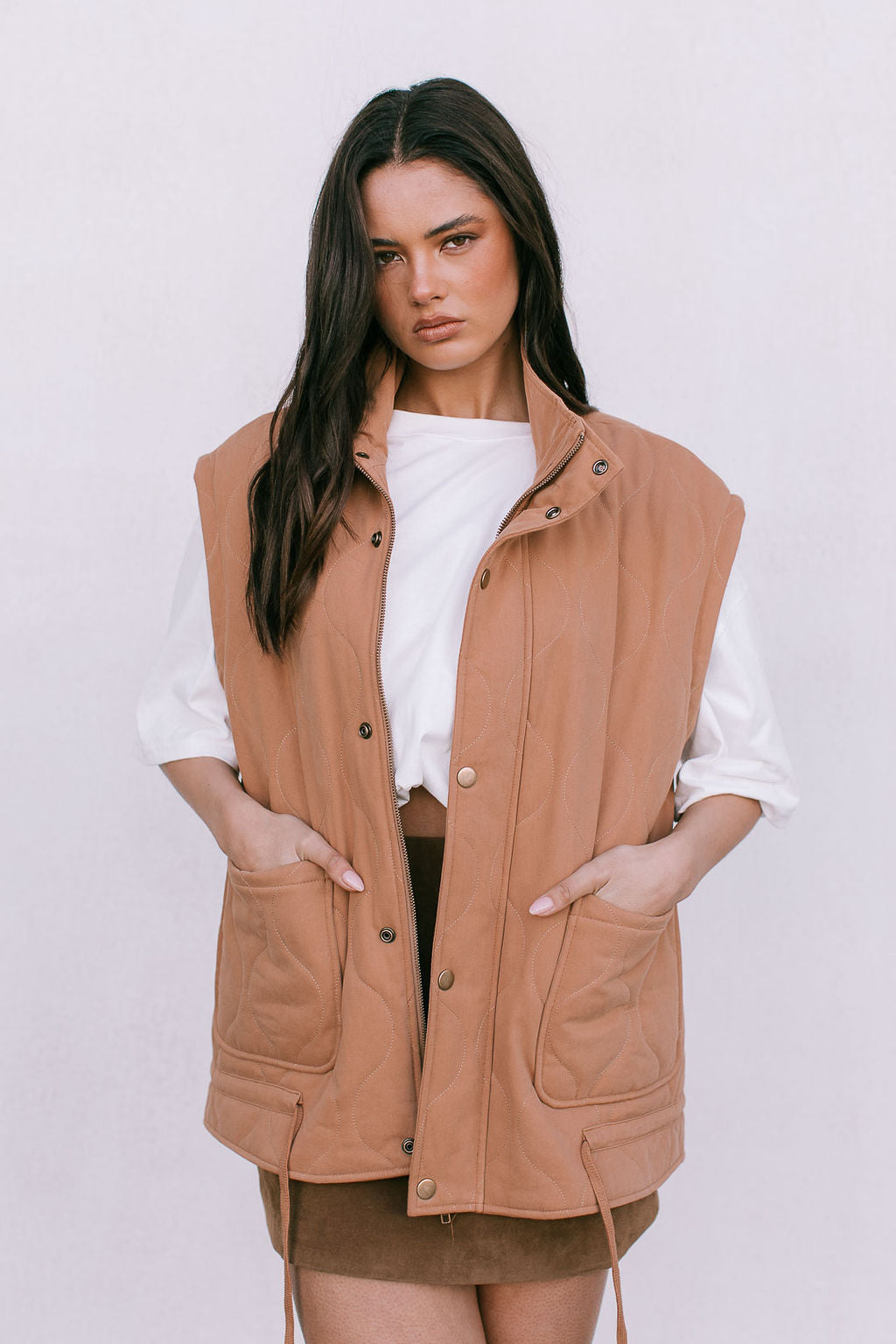 Zeta Quilted Vest - Caramel