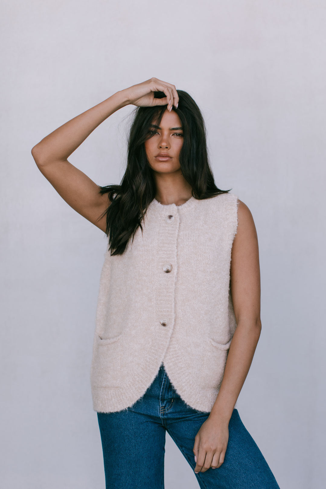 Nadia Knit Vest - Beige Marle