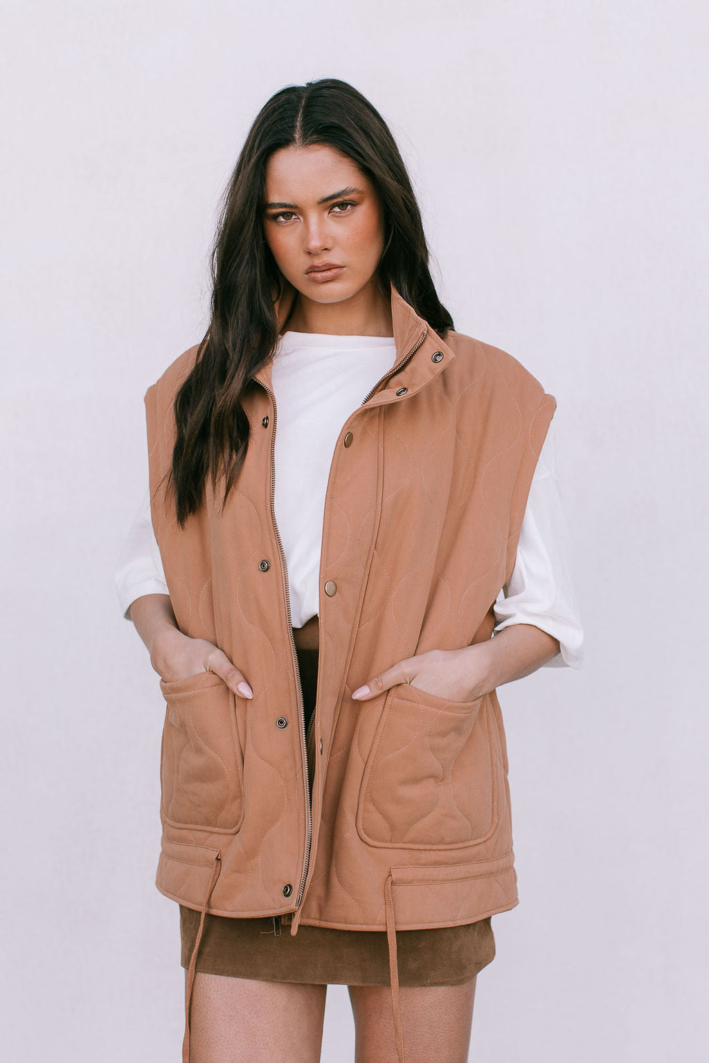 Zeta Quilted Vest - Caramel