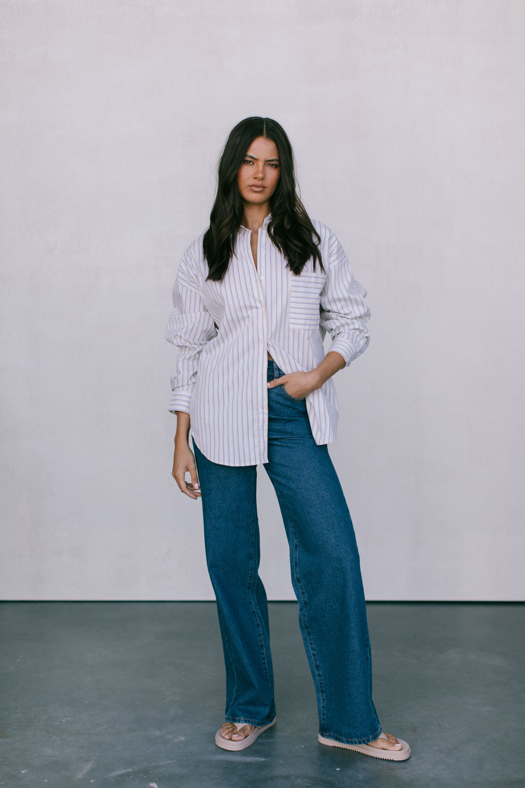Declan Oversized Shirt - Blue/Mustard Stripe