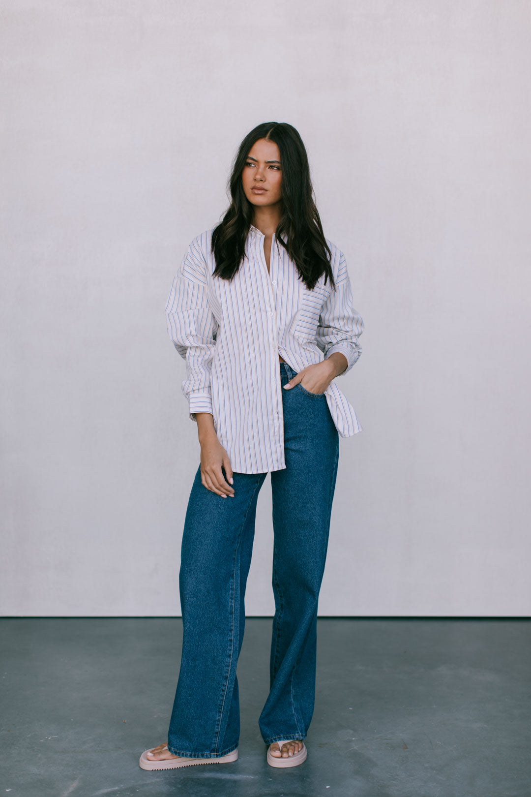 Declan Oversized Shirt - Blue/Mustard Stripe