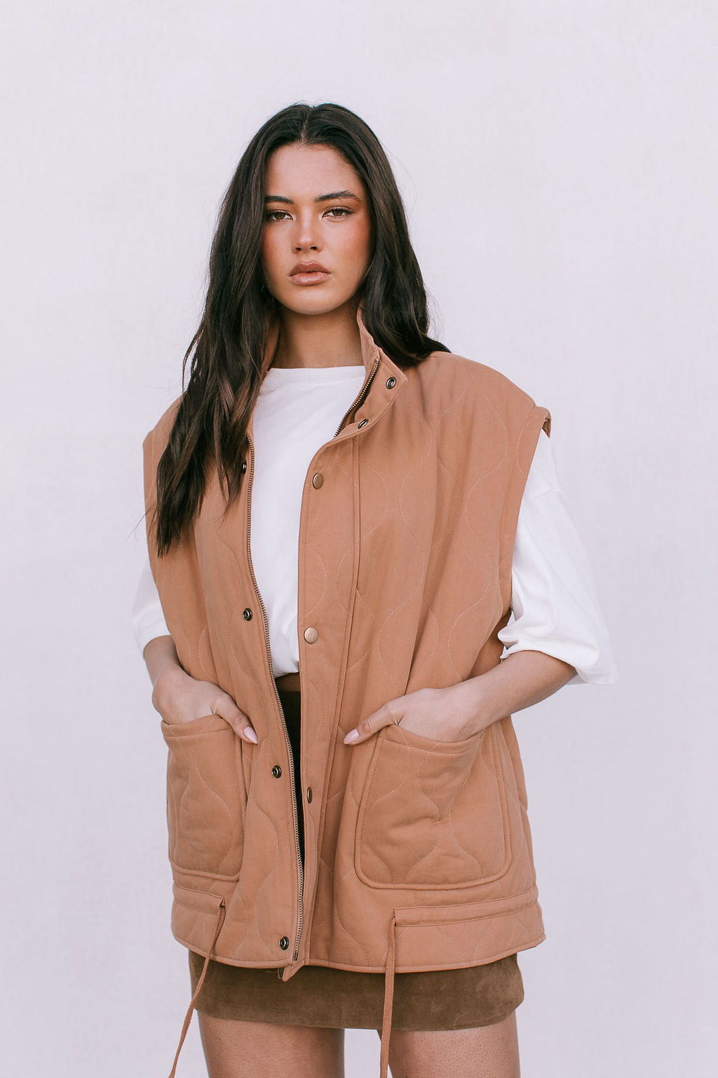 Zeta Quilted Vest - Caramel