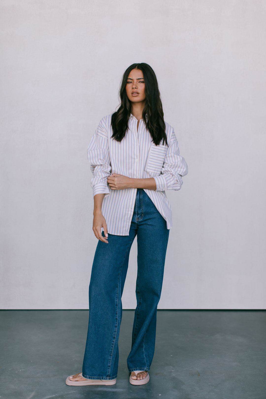 Declan Oversized Shirt - Blue/Mustard Stripe