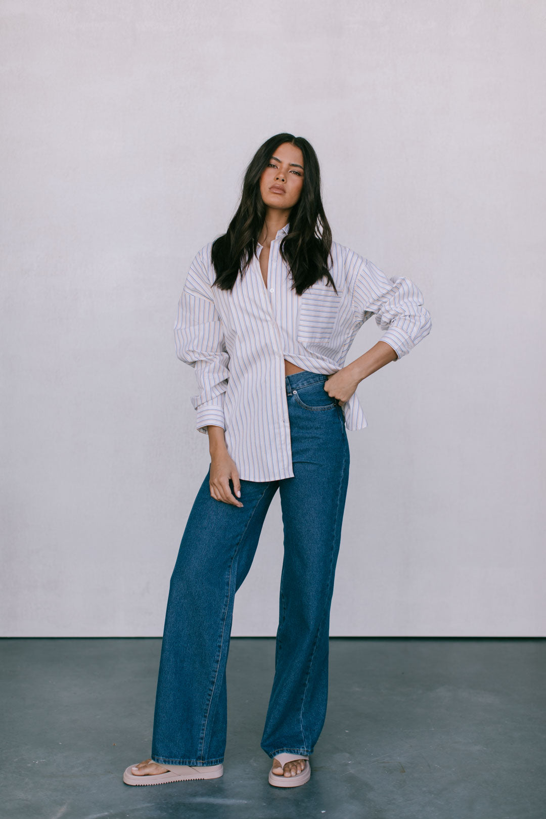 Declan Oversized Shirt - Blue/Mustard Stripe