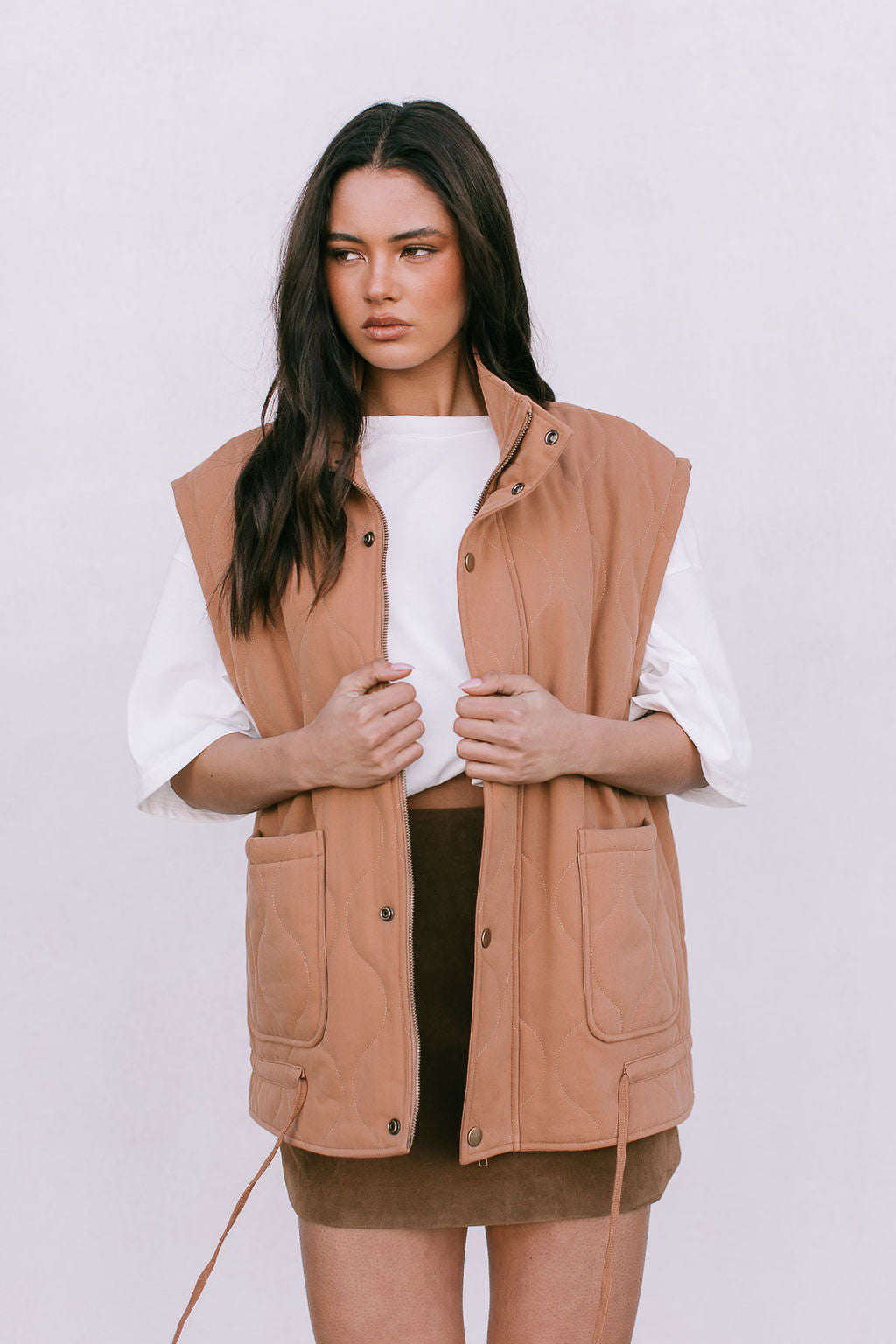 Zeta Quilted Vest - Caramel