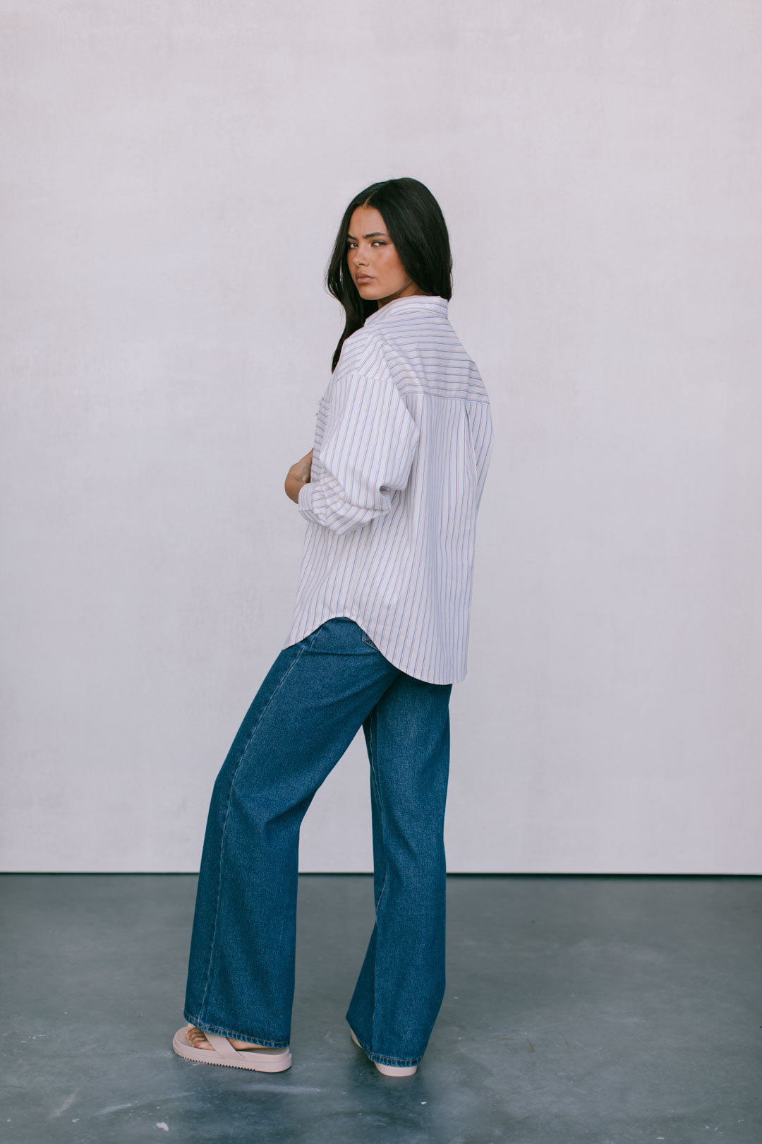 Declan Oversized Shirt - Blue/Mustard Stripe