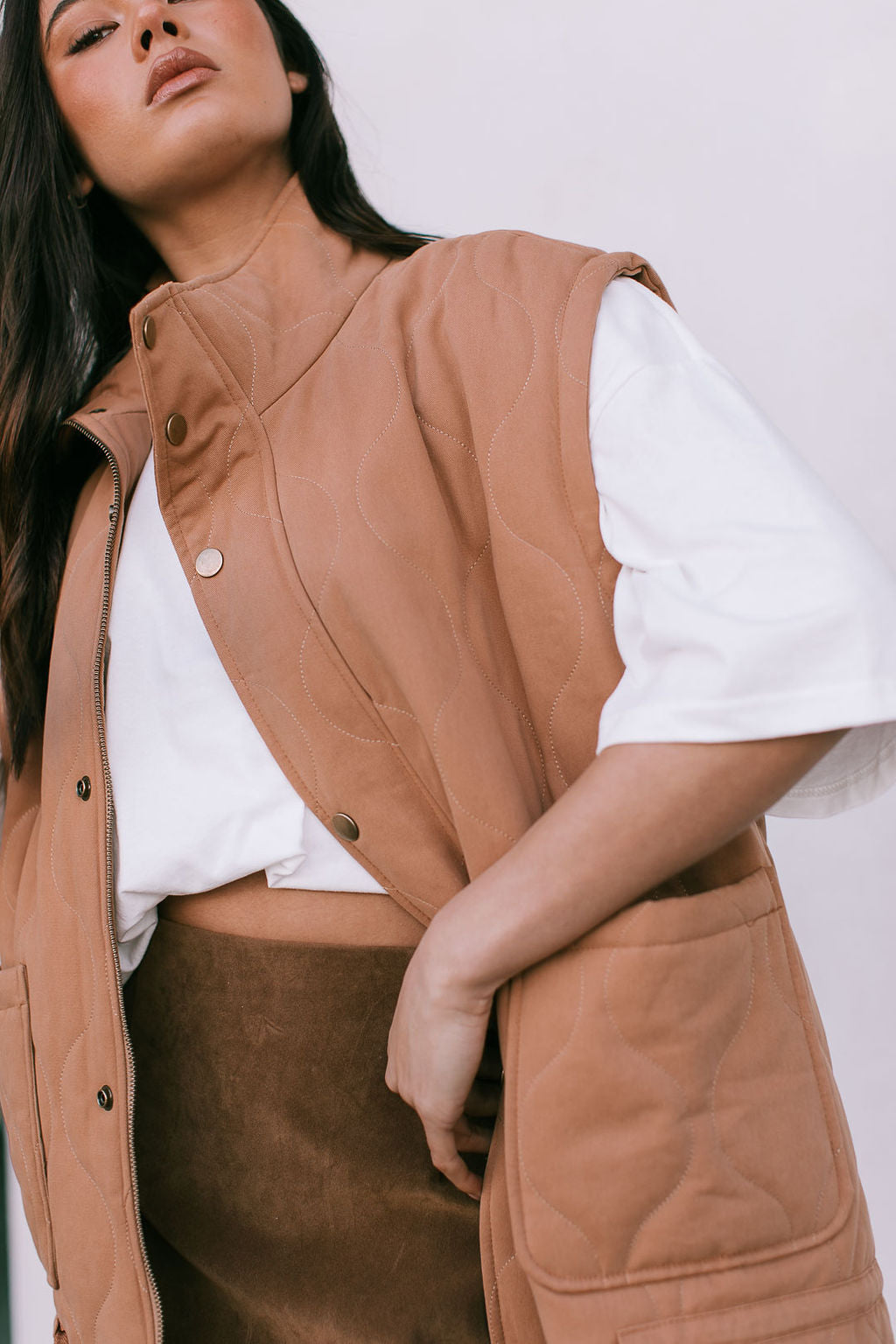 Zeta Quilted Vest - Caramel