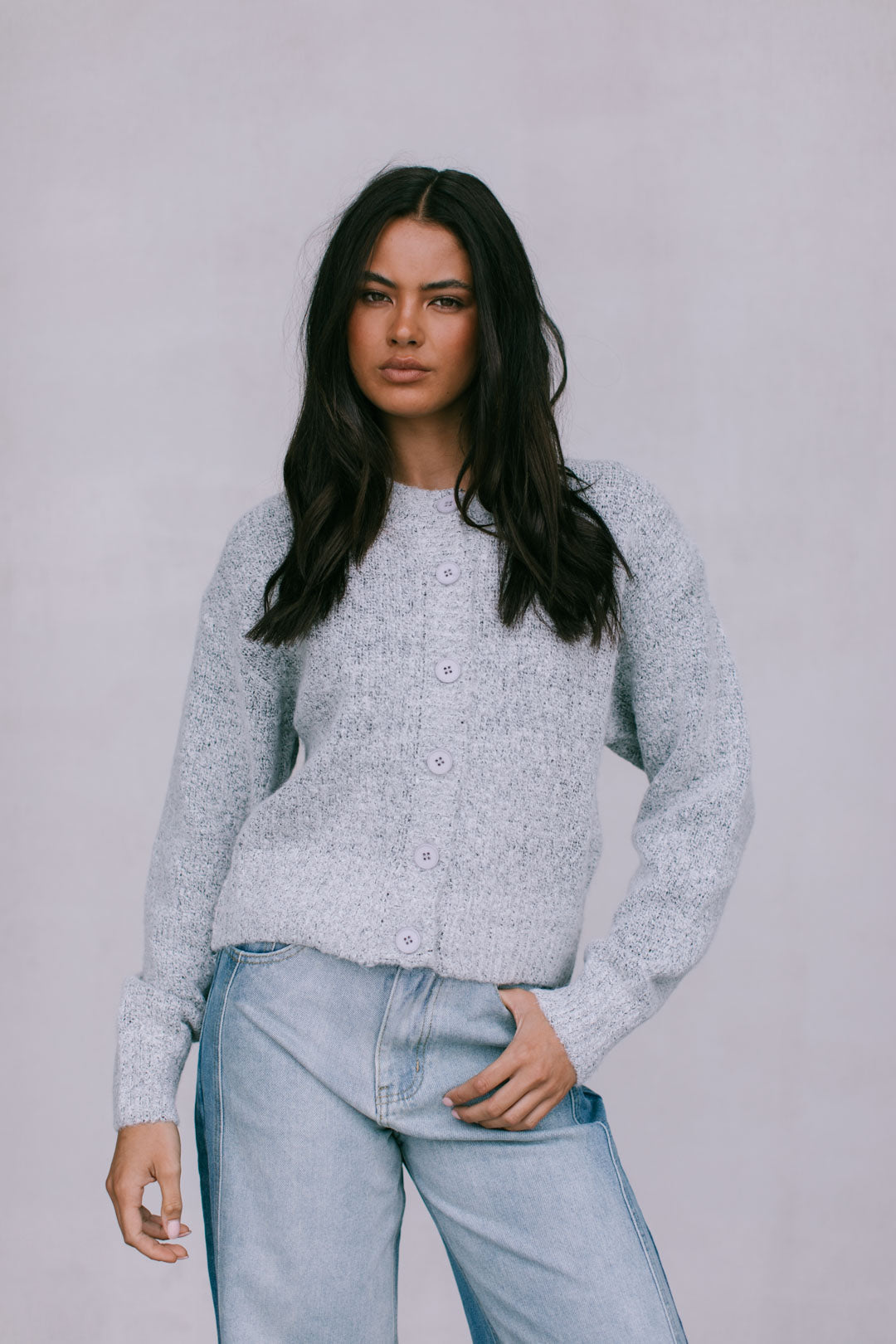 Harriet Knit Cardigan - Ice Grey Marle