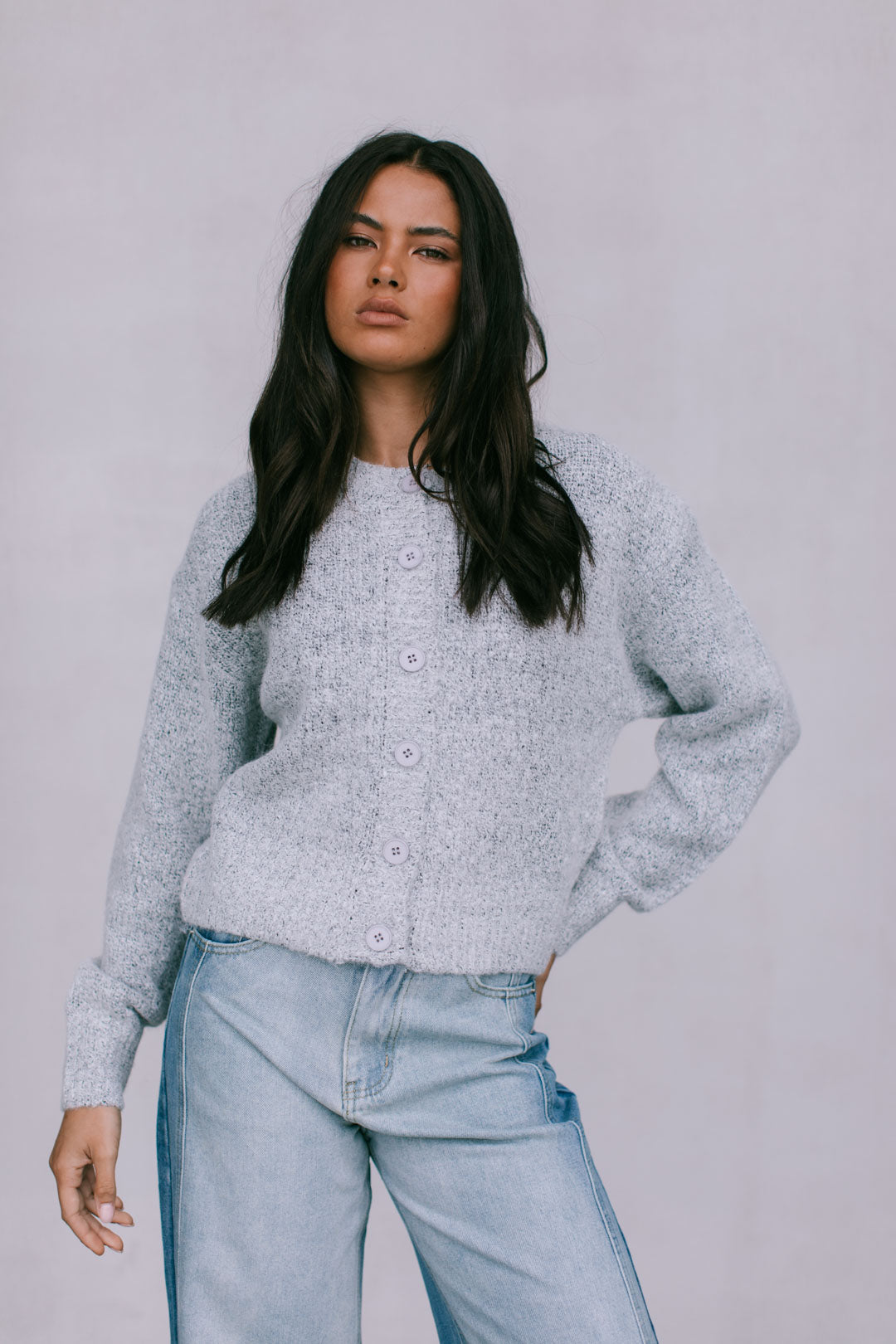 Harriet Knit Cardigan - Ice Grey Marle