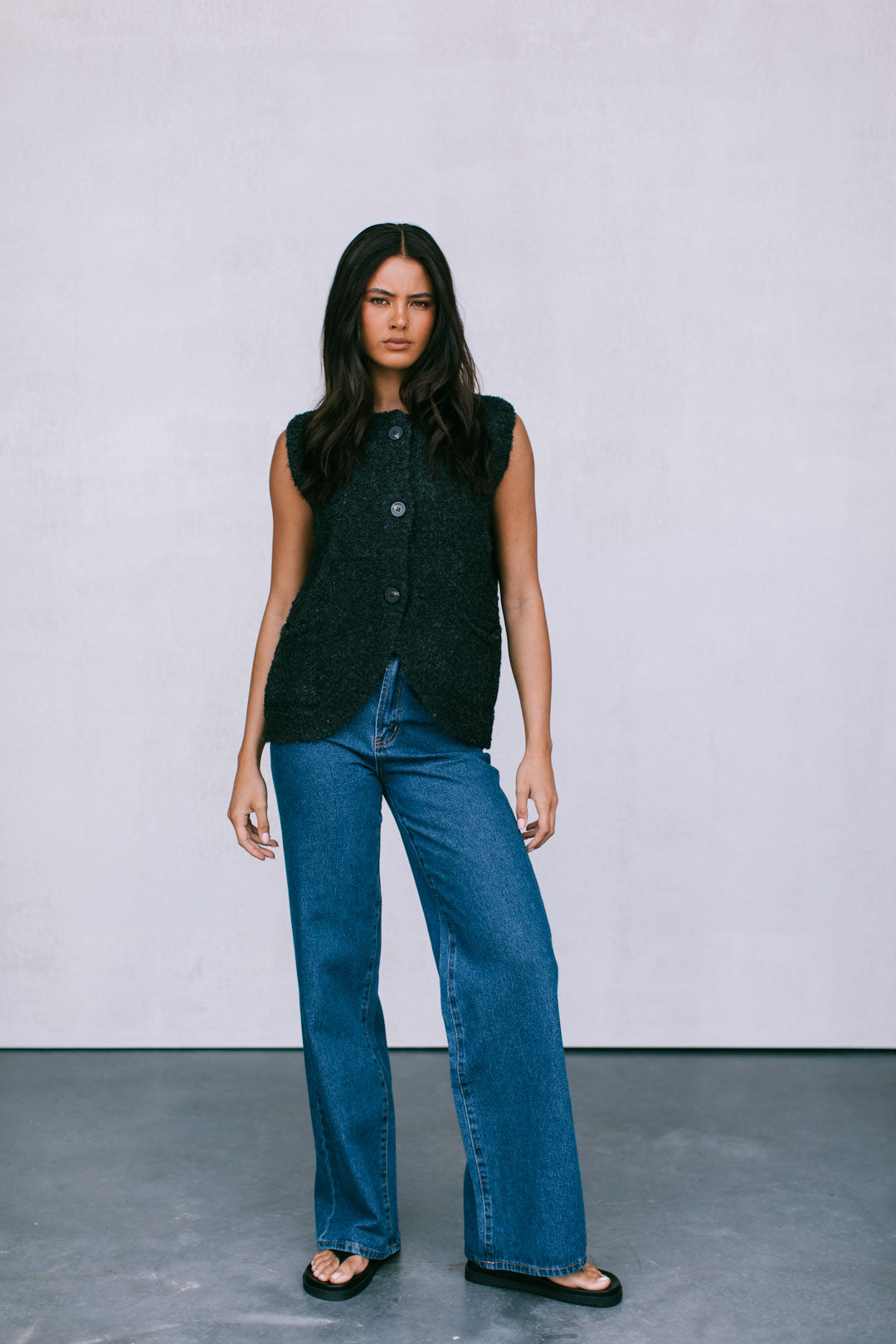 Nadia Knit Vest - Black Marle