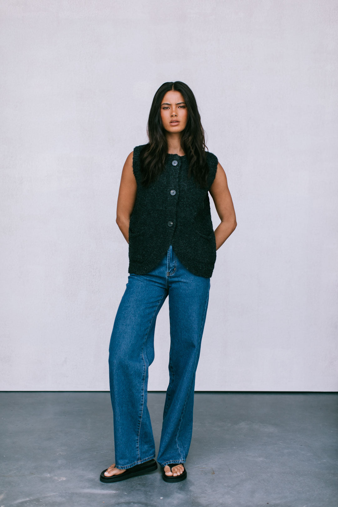 Nadia Knit Vest - Black Marle