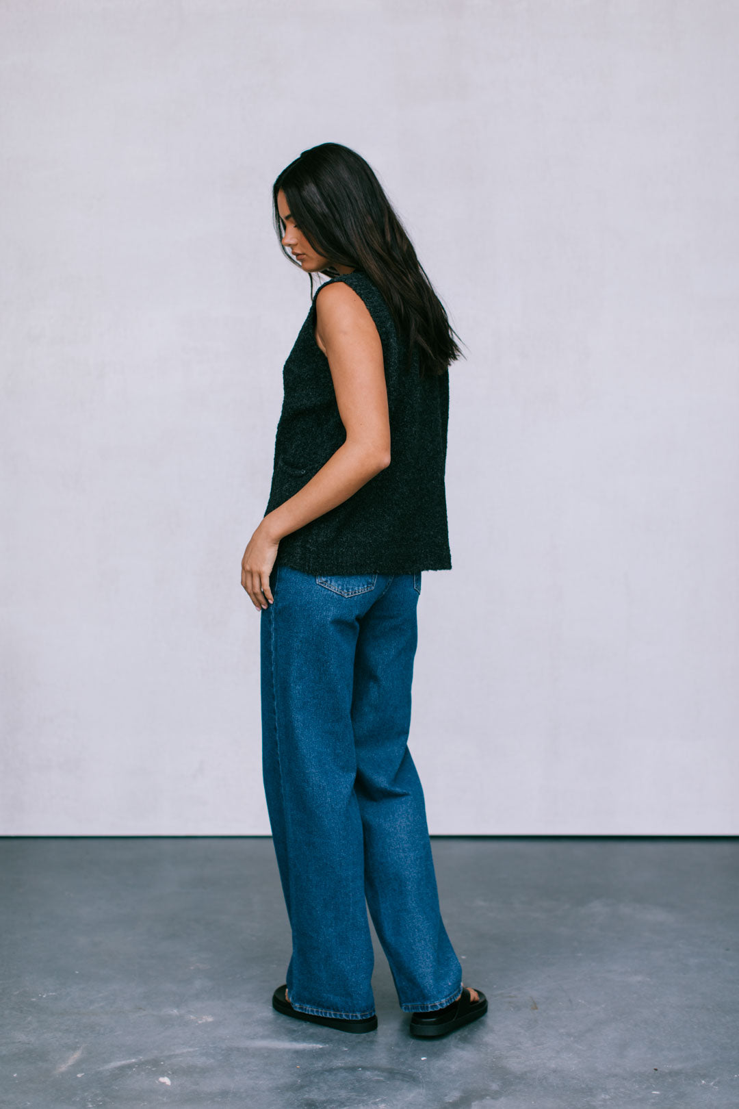 Nadia Knit Vest - Black Marle
