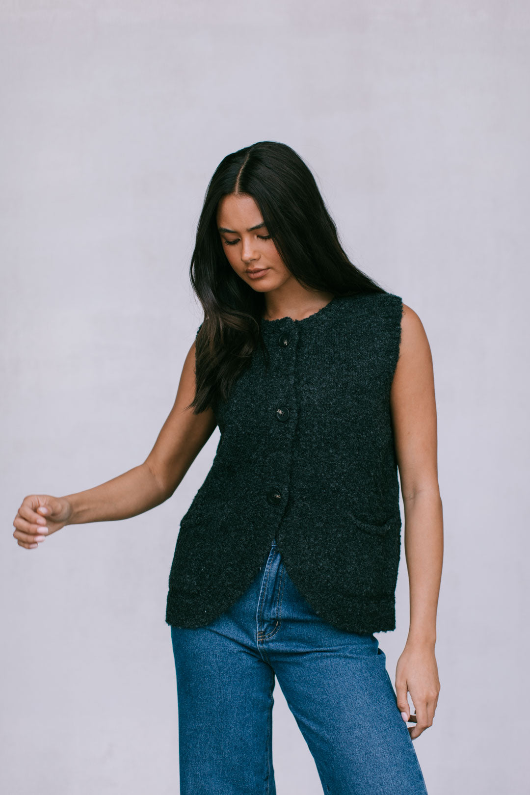 Nadia Knit Vest - Black Marle