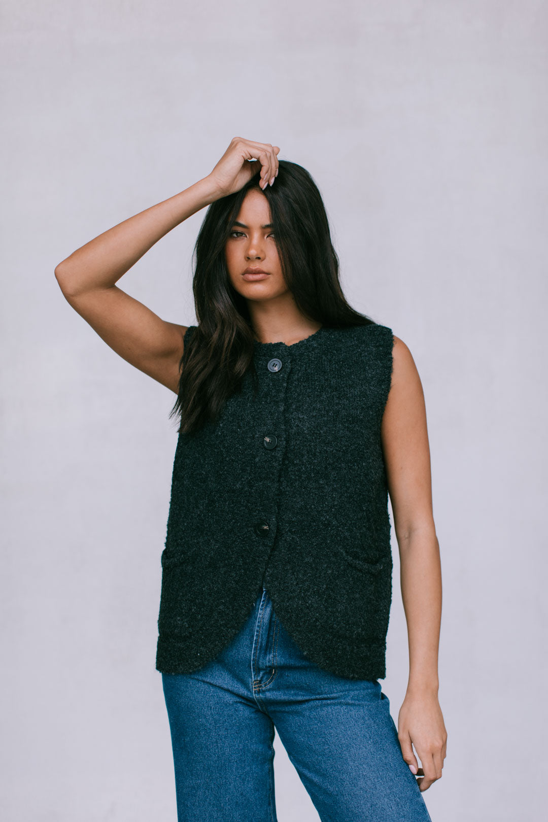 Nadia Knit Vest - Black Marle