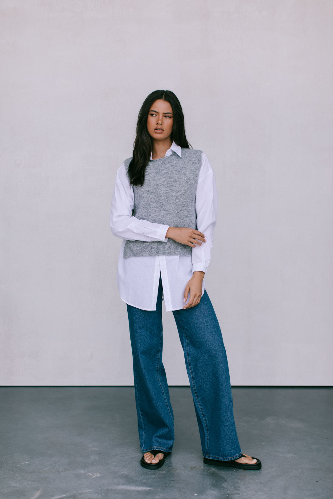 Hattie Knit Vest - Grey Marle