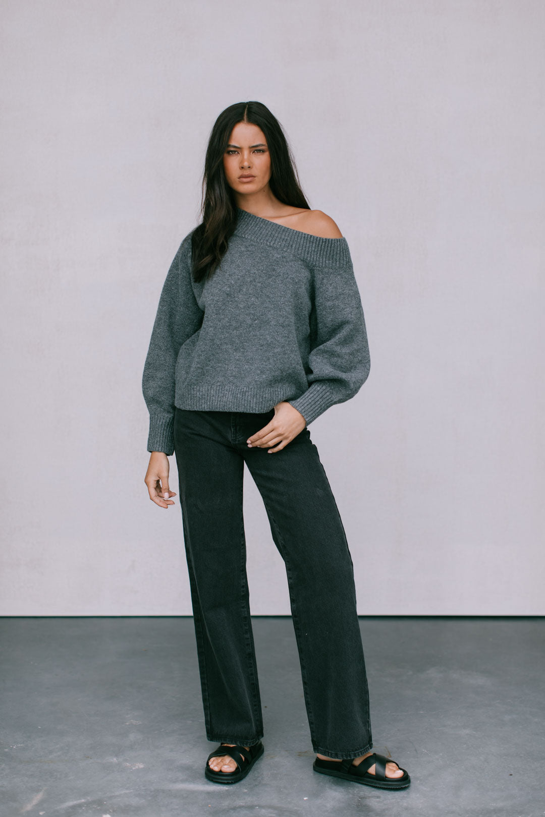 Omerson Knit Jumper - Charcoal Grey Marle