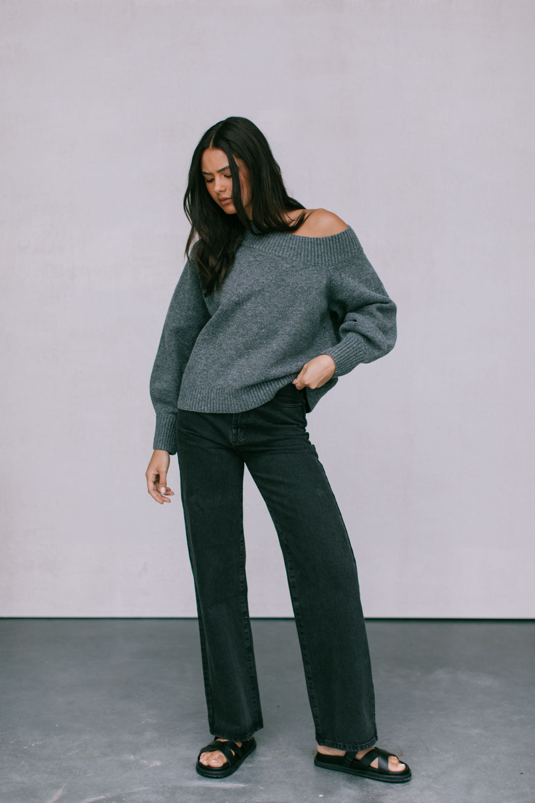 Omerson Knit Jumper - Charcoal Grey Marle