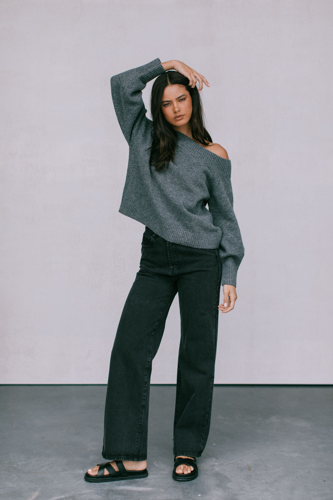 Omerson Knit Jumper - Charcoal Grey Marle