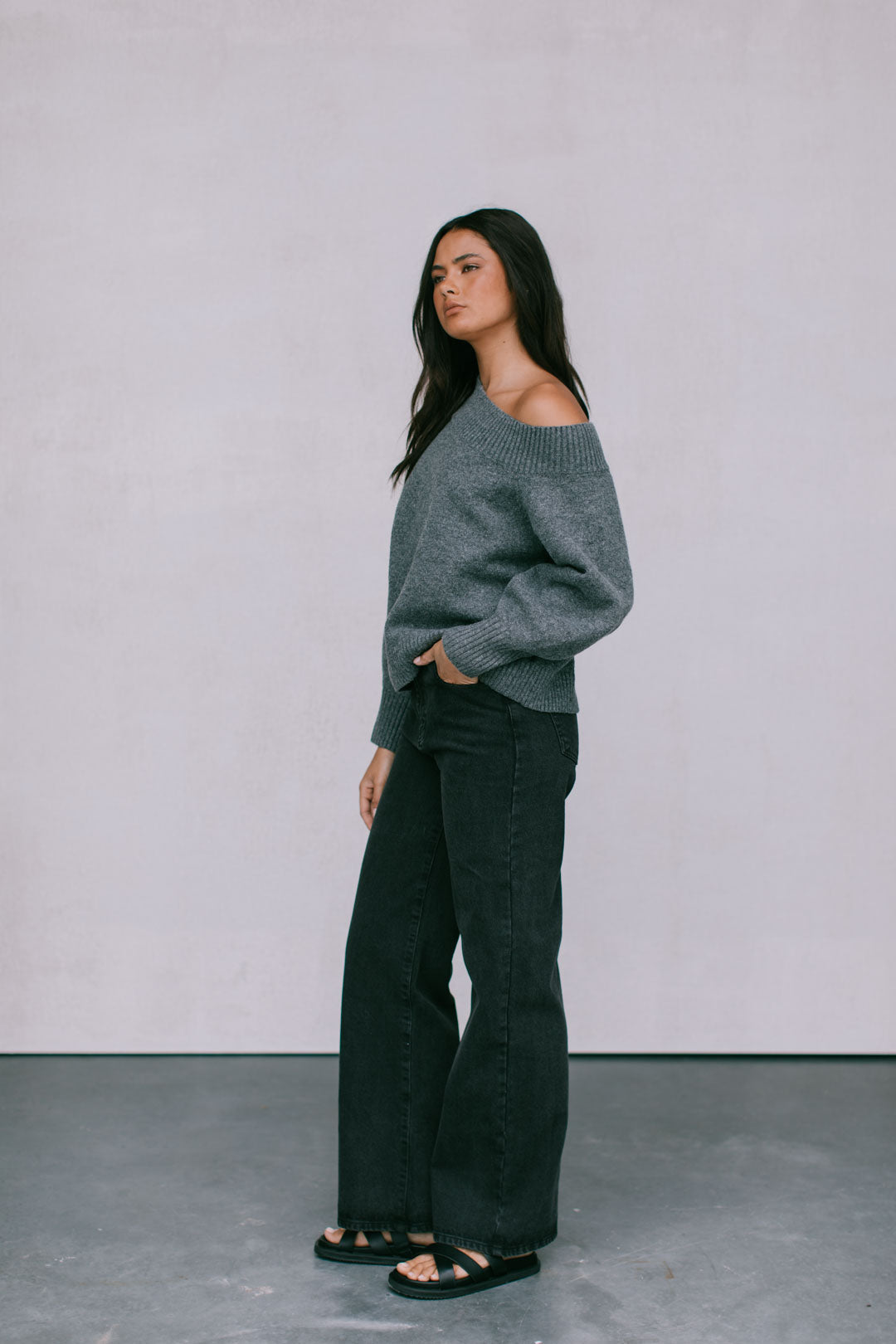 Omerson Knit Jumper - Charcoal Grey Marle