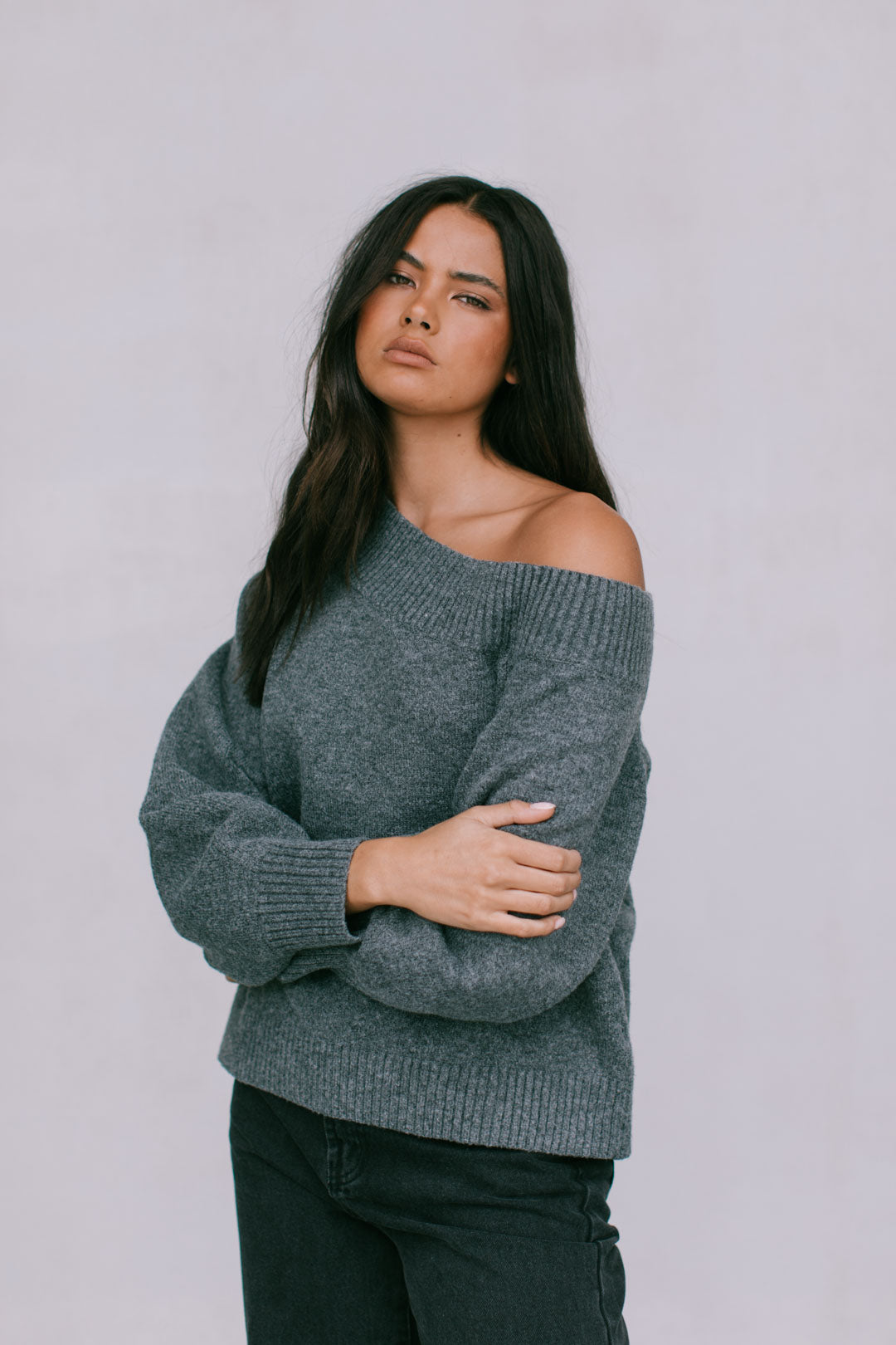 Omerson Knit Jumper - Charcoal Grey Marle