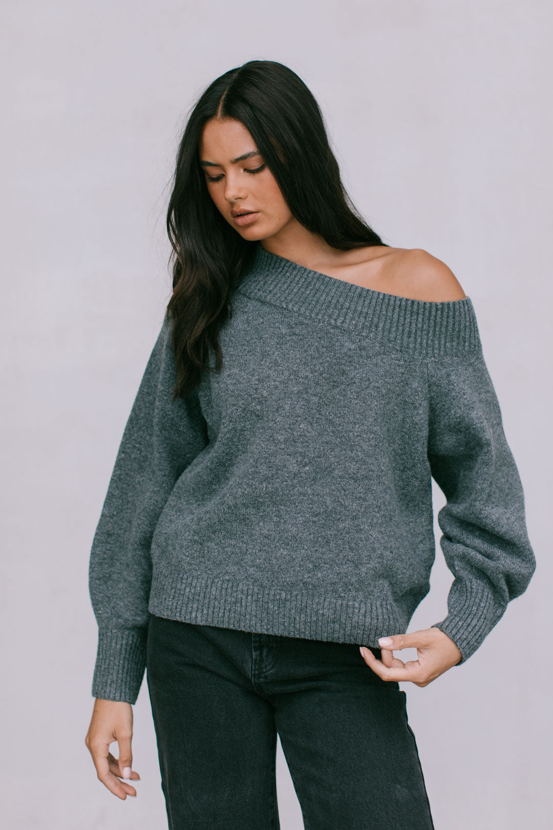 Omerson Knit Jumper - Charcoal Grey Marle