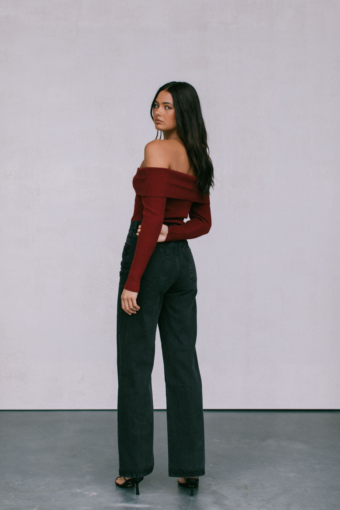 Kahlea Off-Shoulder Bodysuit - Burgandy Knit