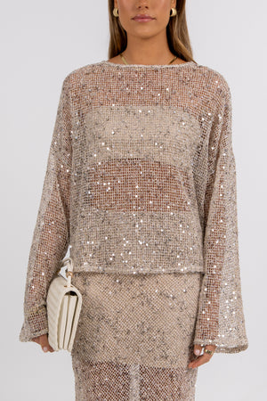 Mae Sequin Top Beige