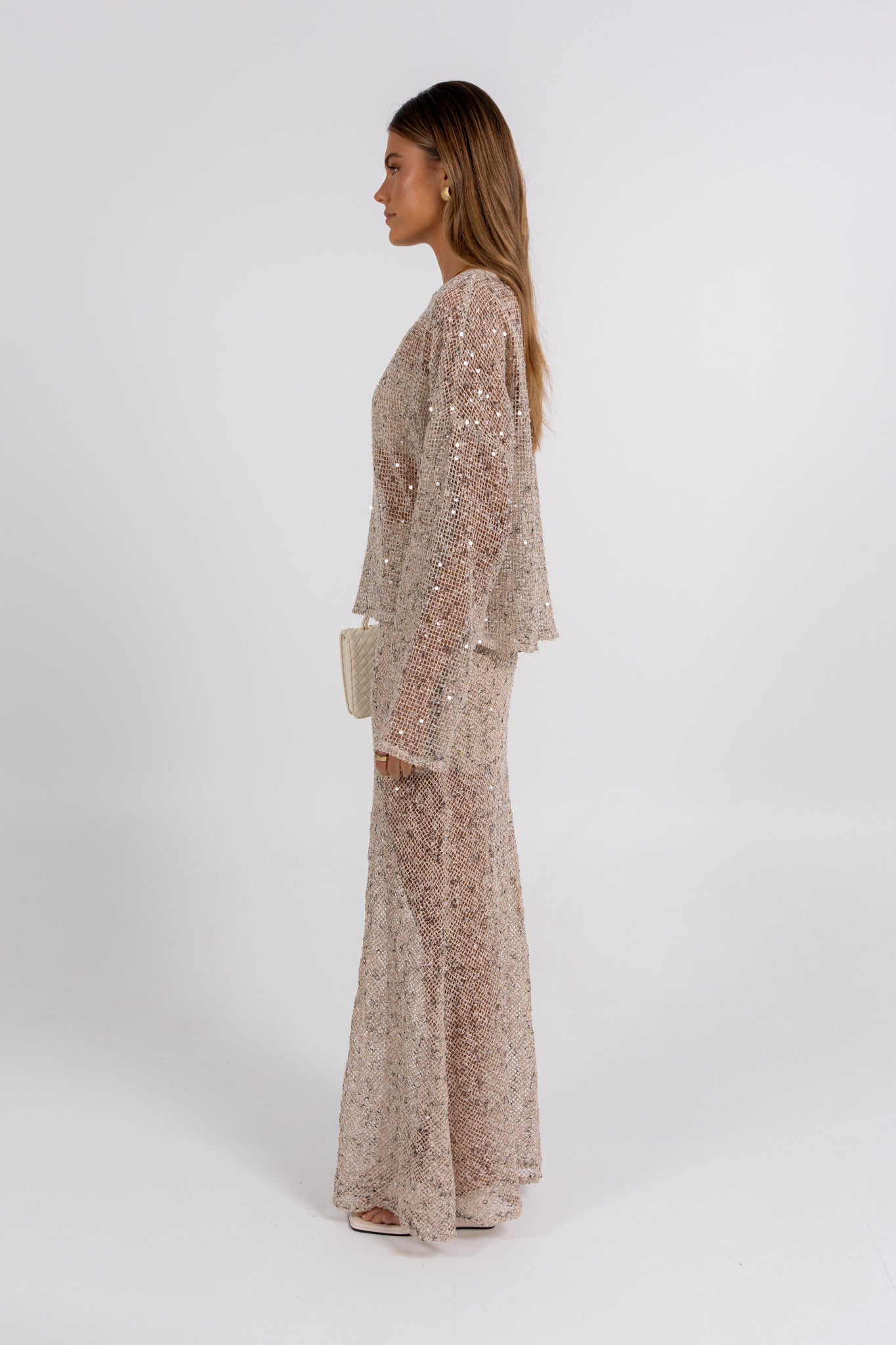 Mae Sequin Top Beige