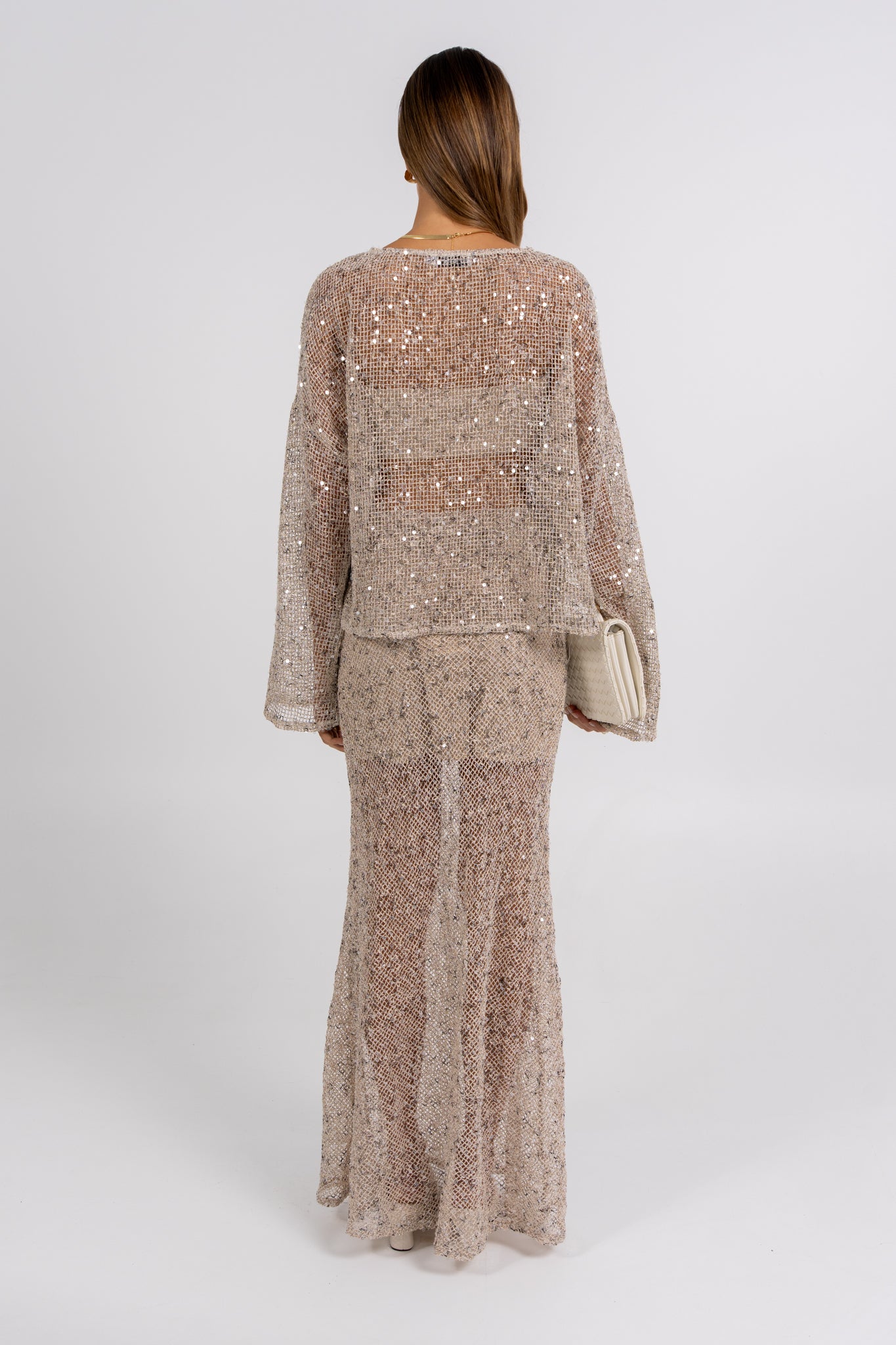 Mae Sequin Top Beige