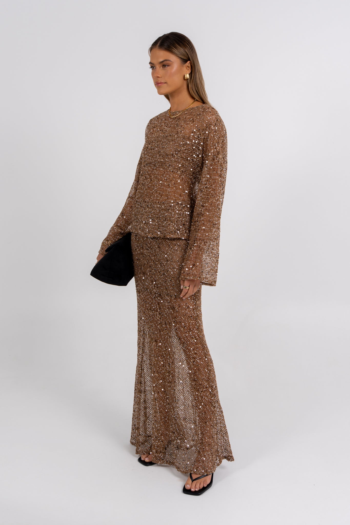 Giada Sequin Maxi Skirt Mocha