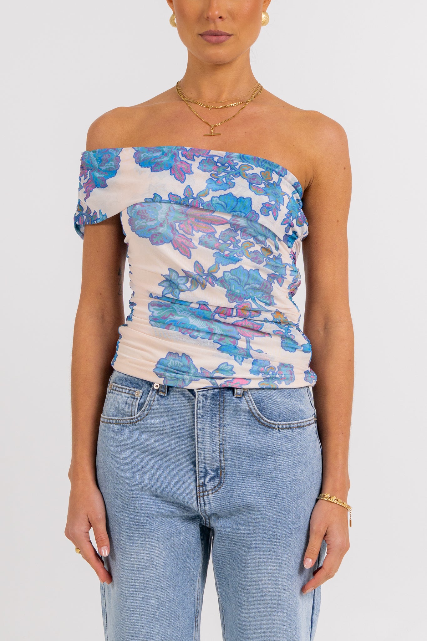 Tamsin Off-the-shoulder Top Inkora Print