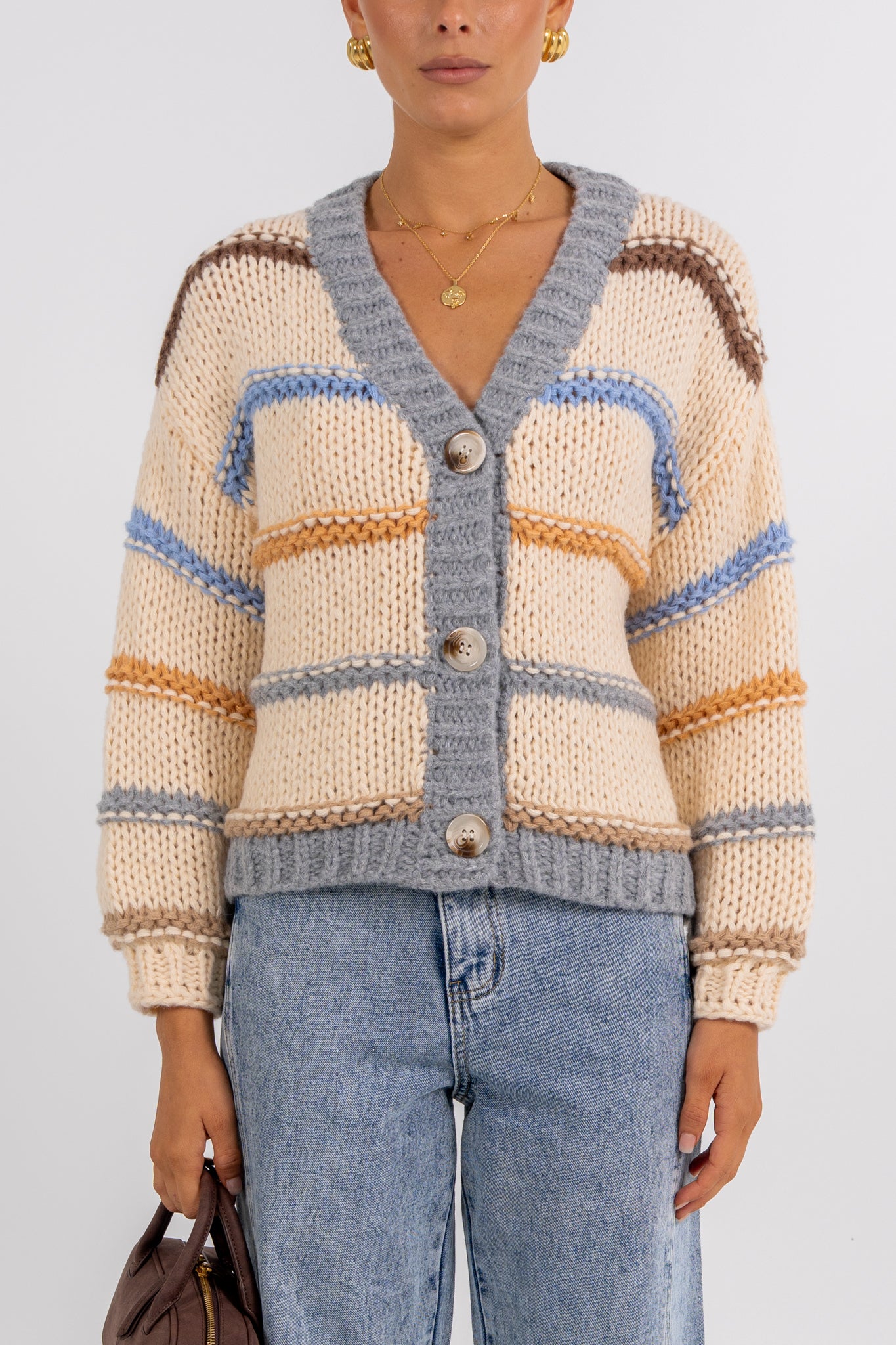 Noosa Cardigan Beige Stripe