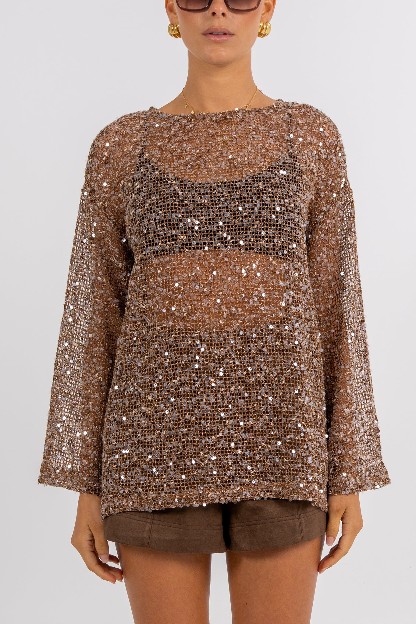 Uzma Sequin Top Mocha