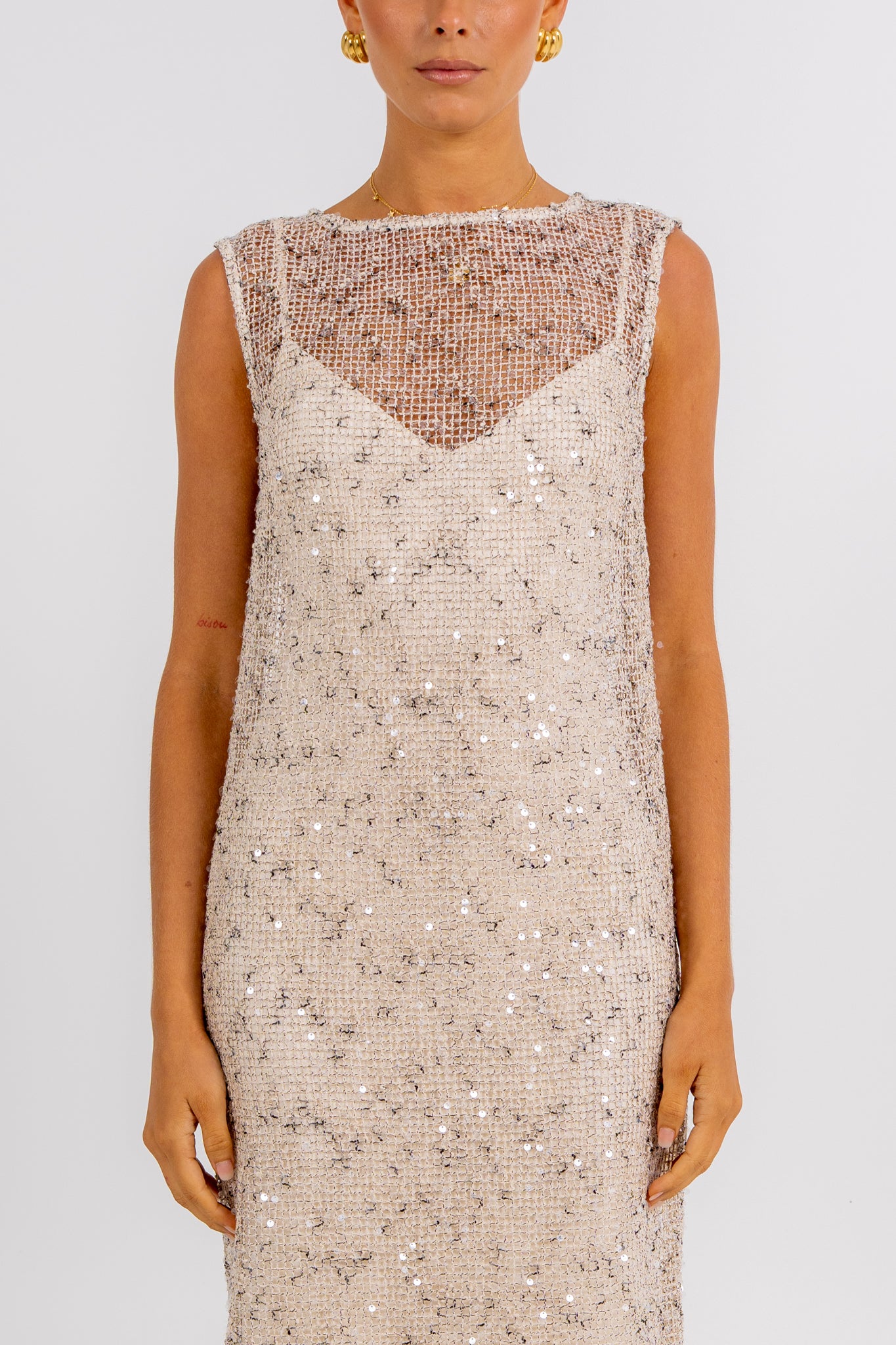 Zelia Sequin Maxi Dress Beige