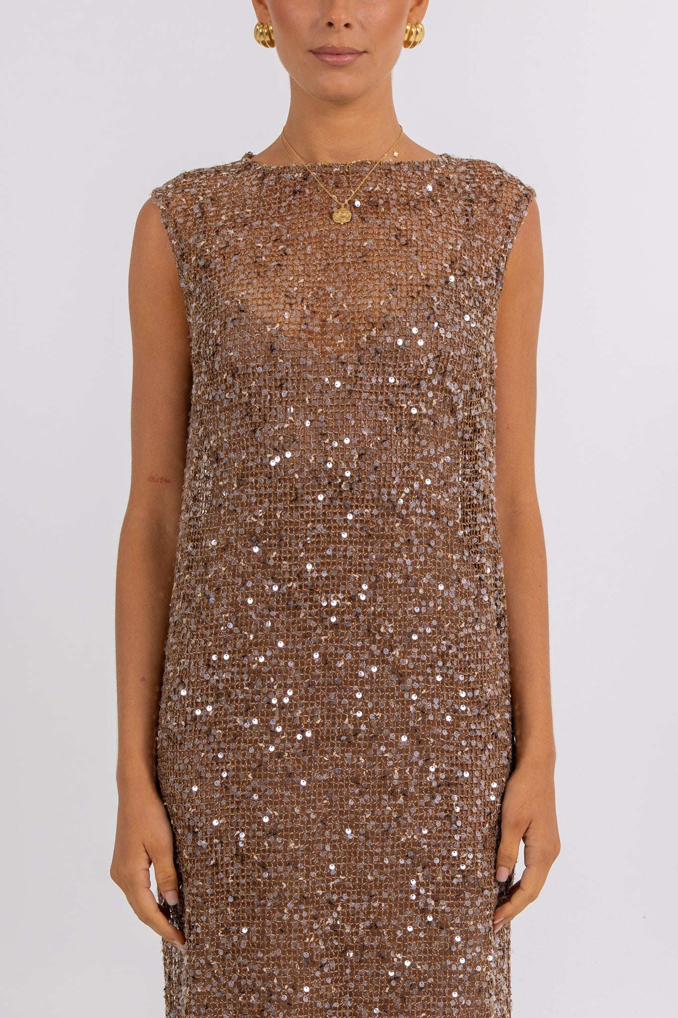 Zelia Sequin Maxi Dress Chocolate