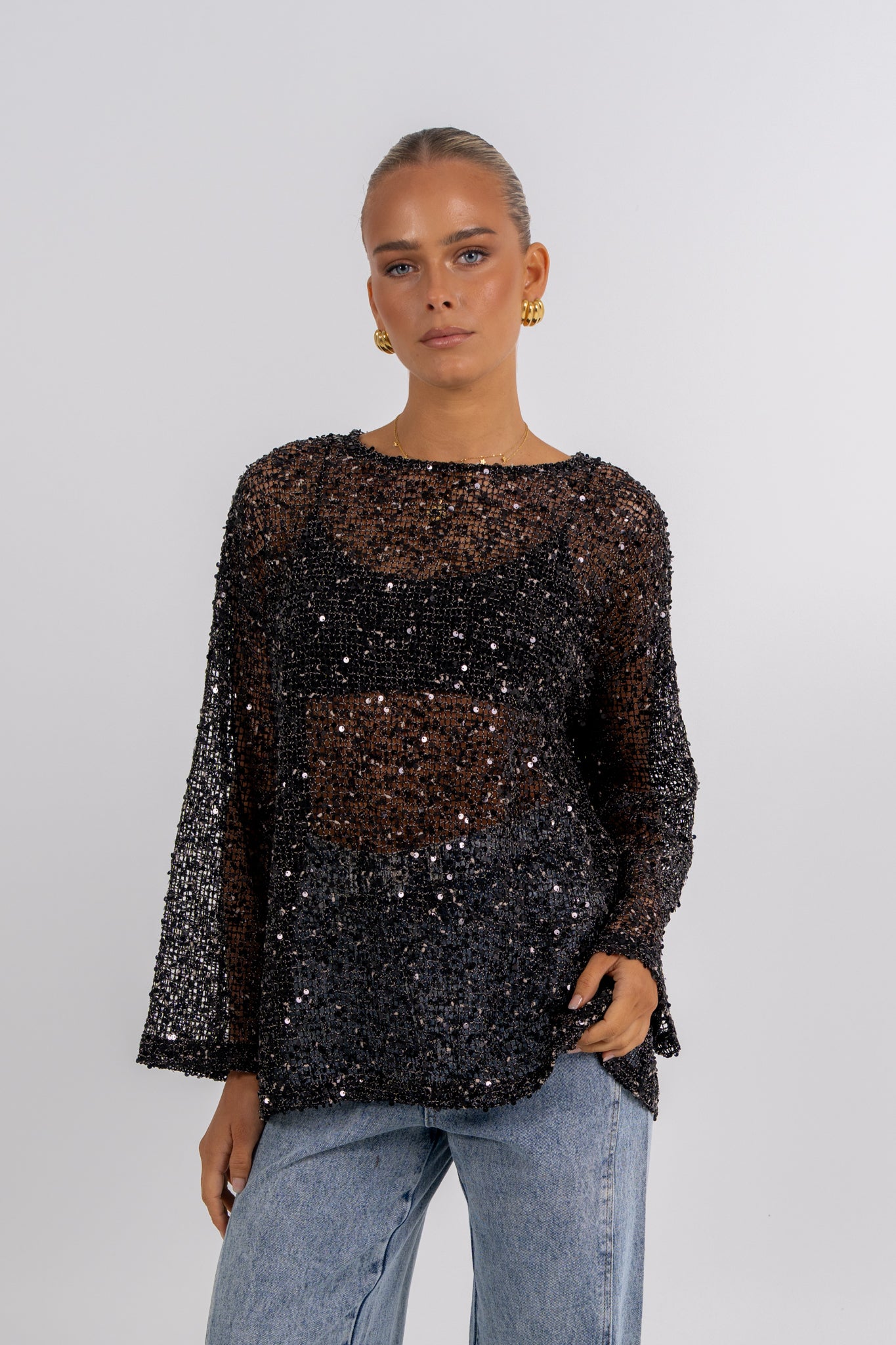 Uzma Sequin Top Black