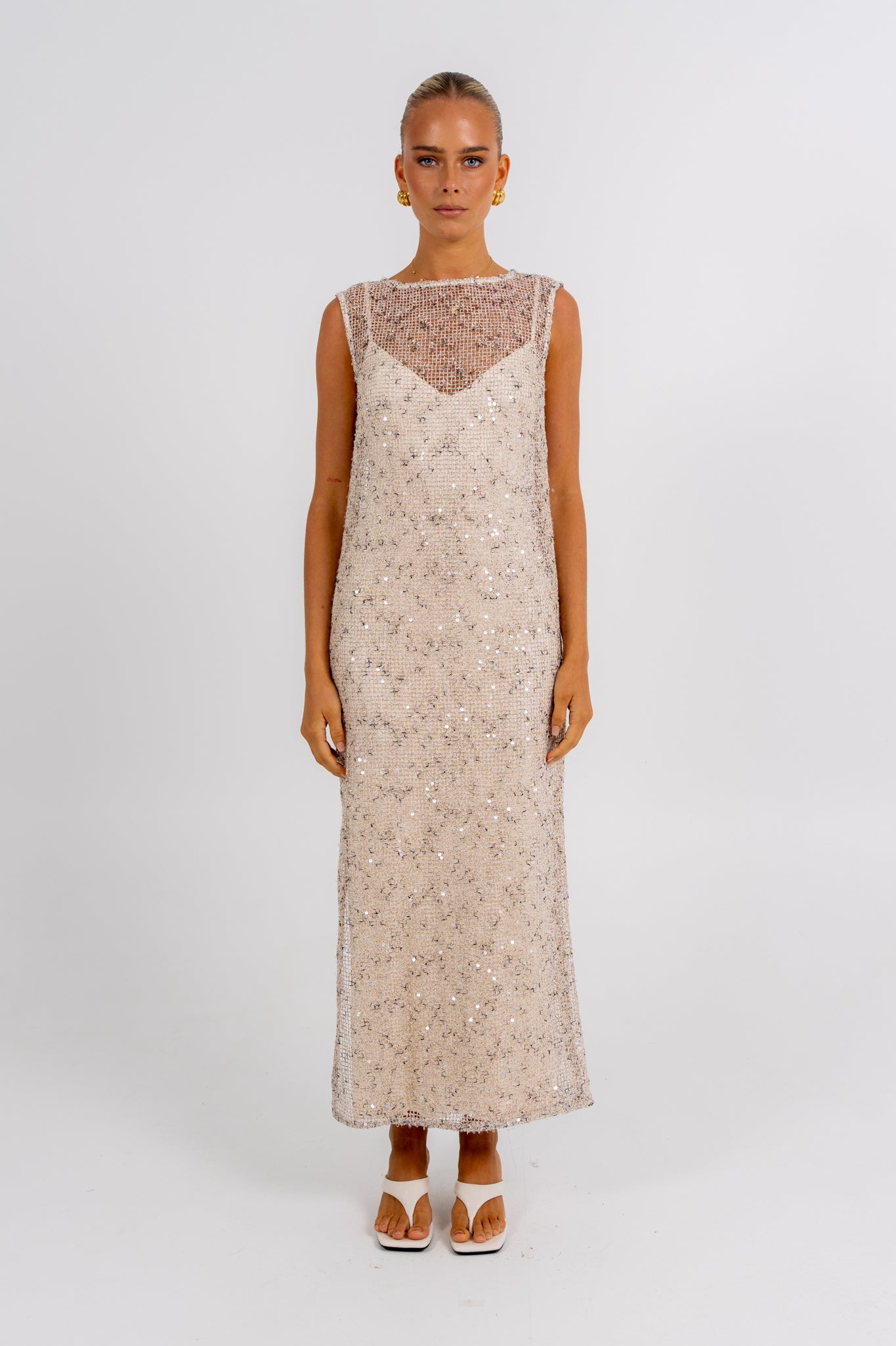 Zelia Sequin Maxi Dress Beige