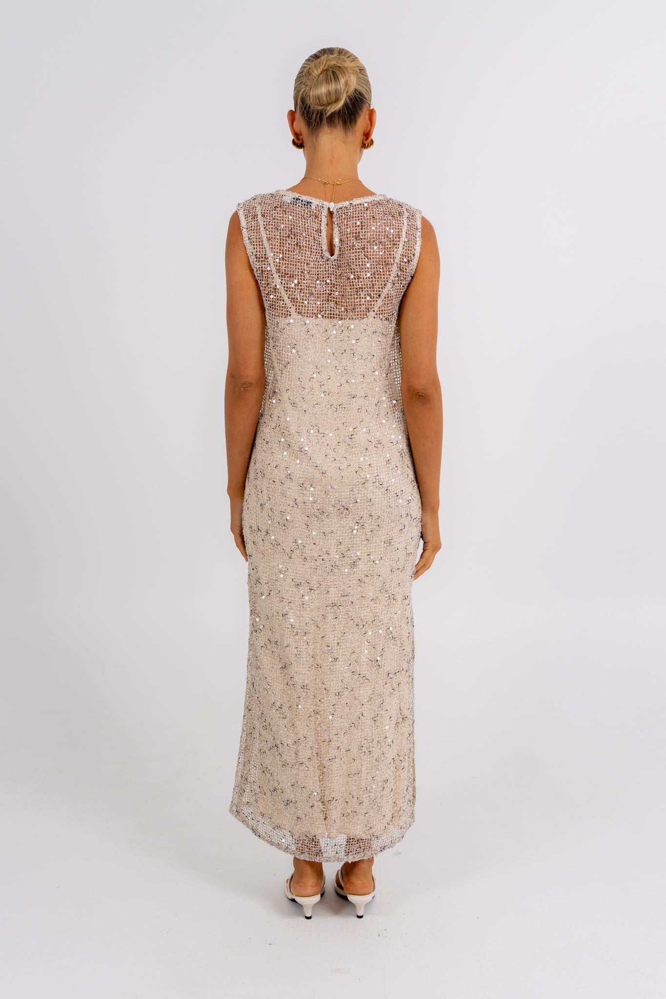 Zelia Sequin Maxi Dress Beige