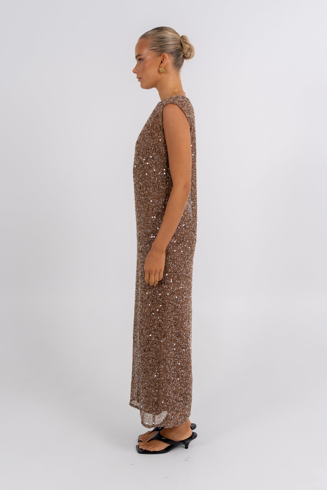 Zelia Sequin Maxi Dress Chocolate